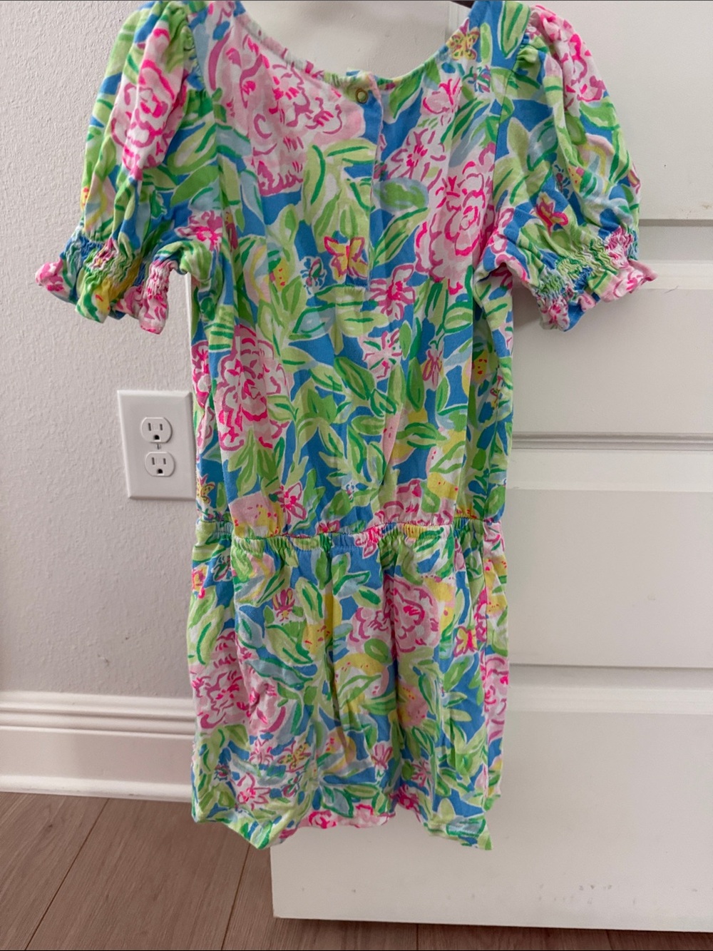 Lilly Pulitzer Girls' Pink Floral Short Sleeve Dress with built in shorts - Picture 3 of 4